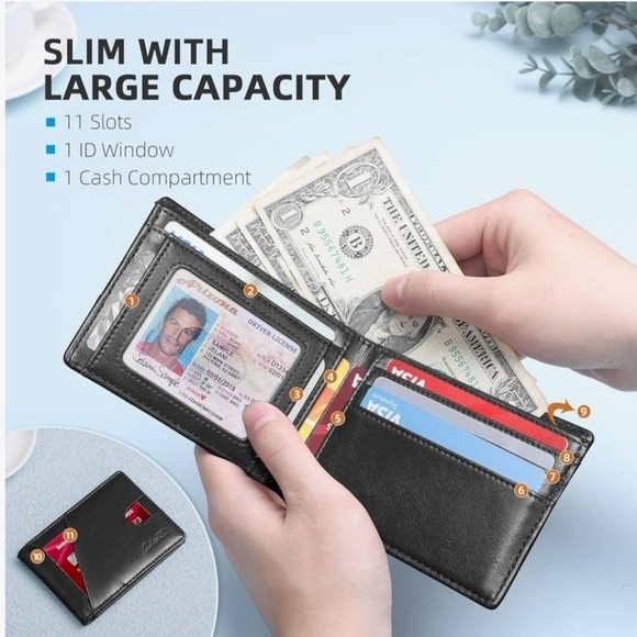 Zitahli Men's Wallet Slim Bifold RFID Blocking New Black - Picture 8 of 8